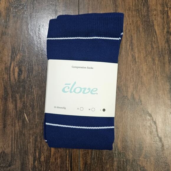 Clove Compression Socks Size Large Blue White Striped New - Picture 1 of 2